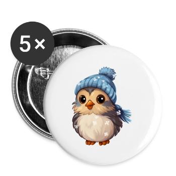 Oiseau d’hiver - Lot de 5 petits badges (25 mm) - blanc - Devant