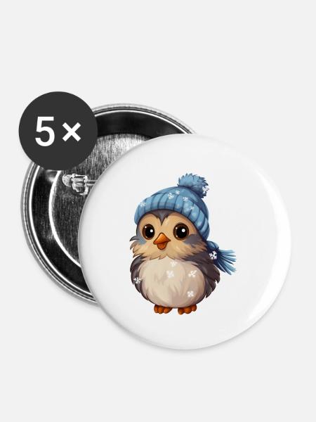 Winter Vögelchen - Buttons klein 25 mm (5er Pack) - Weiß