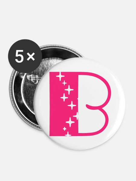 Buchstabe B Glitzer - Buttons klein 25 mm (5er Pack) - Weiß