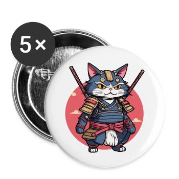 Samurai Cat #2 - Buttons small 1''/25 mm (5-pack) - white - Front