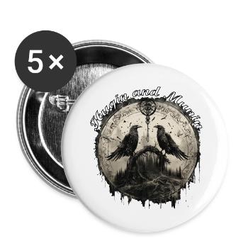 Le design viking de Hugin & Munin Raven Odin - Lot de 5 petits badges (25 mm) - blanc - Devant