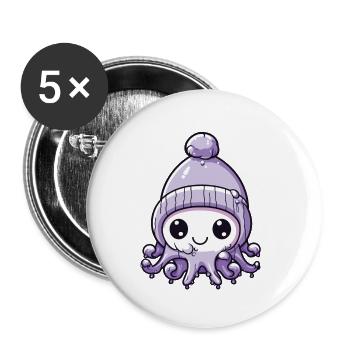 Oktopus Winter Tier Niedlich Comic - Buttons klein 25 mm (5er Pack) - Weiß - Vorne