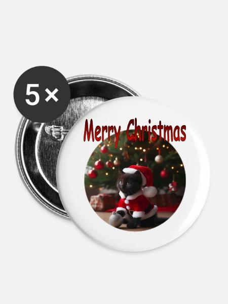 Merry Christmas Cat 01 - Buttons klein 25 mm (5er Pack) - Weiß