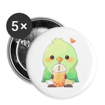 Inséparable kawaii boit Boba Bubble Tea Chibi - Lot de 5 petits badges (25 mm) - blanc - Devant