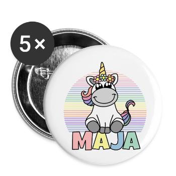 Maja Einhorn Name - Buttons klein 25 mm (5er Pack) - Weiß - Vorne