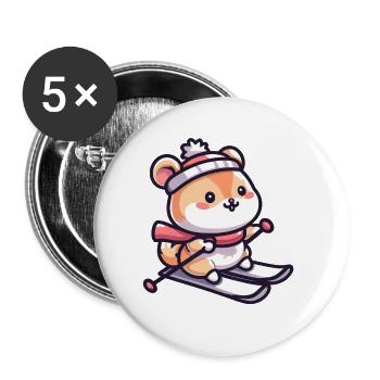 Cute hamster while skiing - Skiing holiday in the - Buttons small 1''/25 mm (5-pack) - white - Front