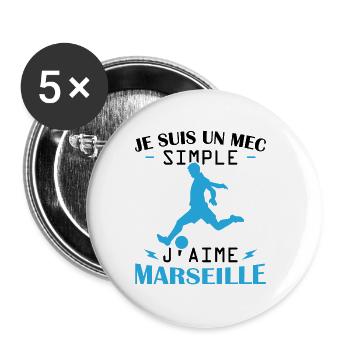 Je suis un mec simple j aime marseille - Lot de 5 petits badges (25 mm) - blanc - Devant