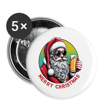 Santa Claus with beer merry christmas - Buttons small 1''/25 mm (5-pack) - white - Front