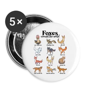 Renards du monde - Espèces de renards - Lot de 5 petits badges (25 mm) - blanc - Devant