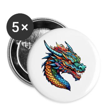 Asiatischer Drache - Japan - Chinesisch - Buttons klein 25 mm (5er Pack) - Weiß - Vorne