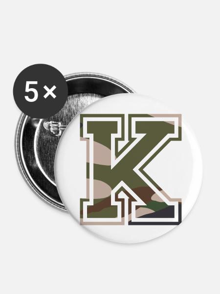 K, Monogramme, Camouflage Vert-Marron - Lot de 5 petits badges (25 mm) - blanc