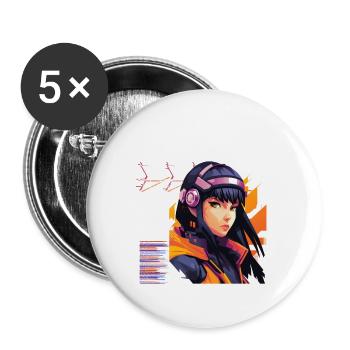Héroïne Néo-Cyber Anime DJ - Lot de 5 petits badges (25 mm) - blanc - Devant