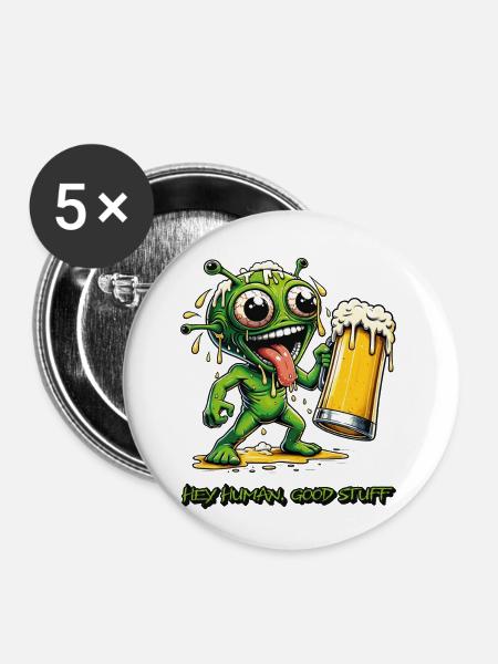 Alien`s Favorite Brew - Buttons klein 25 mm (5er Pack) - Weiß