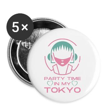 Party Time In My Tokyo - Buttons small 1''/25 mm (5-pack) - white - Front