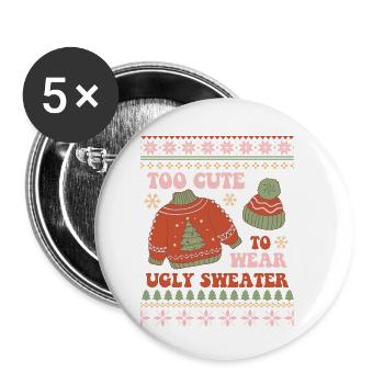 Pull de Noël moche - Lot de 5 petits badges (25 mm) - blanc - Devant