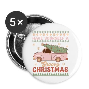 Pull de Noël moche - Lot de 5 petits badges (25 mm) - blanc - Devant