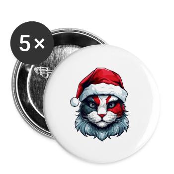 Katze Kopf Weihnachten Xmas Porträt - Buttons klein 25 mm (5er Pack) - Weiß - Vorne