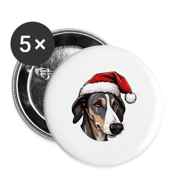 Tête de chien lévrier Noël Noël - Lot de 5 petits badges (25 mm) - blanc - Devant