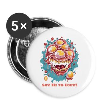 Dites bonjour à Eggy, le monstre des œufs au plat - Lot de 5 petits badges (25 mm) - blanc - Devant