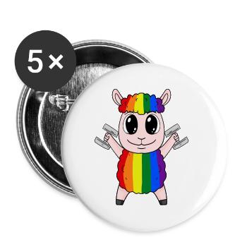 Regenbogen Schaf mit Hanteln - Buttons klein 25 mm (5er Pack) - Weiß - Vorne