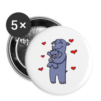 Nashorn Familie - Nashorn mit Baby - Nashörner - Buttons klein 25 mm (5er Pack) - Weiß - Vorne