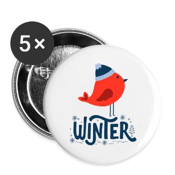 SNOW TIME Winter Bird Christmas Skiing SWEATSHIRT TSHIRT - Buttons small 1''/25 mm (5-pack) - white - Front