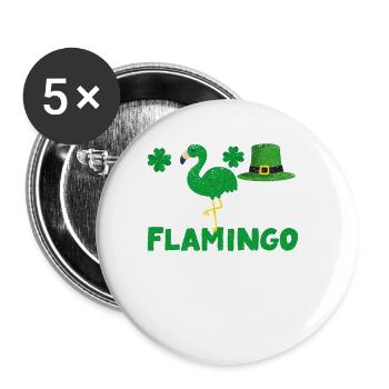 Flamant rose irlandais oiseau vert Saint-Patrick - Lot de 5 petits badges (25 mm) - blanc - Devant