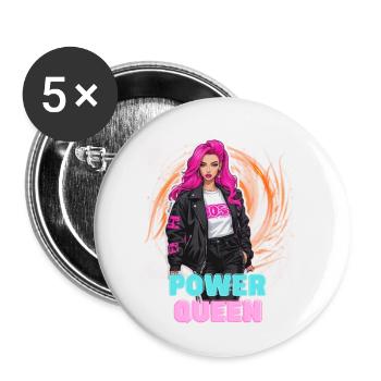 Power Queen - für die starke, selbstbewußte Frau - Buttons klein 25 mm (5er Pack) - Weiß - Vorne