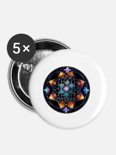 Leuchtendes Mandala NetzGeometrie - Buttons klein 25 mm (5er Pack) - Weiß
