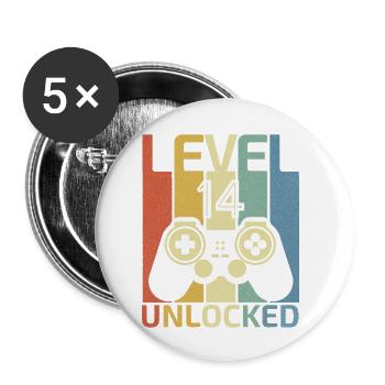 Level 14 freigeschalteter lustiger Videospieler zum 14. Geburtstag - Buttons klein 25 mm (5er Pack) - Weiß - Vorne