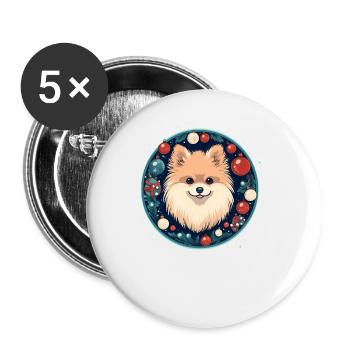 Chien de Poméranie Noël, Chiens d’amour - Lot de 5 petits badges (25 mm) - blanc - Devant