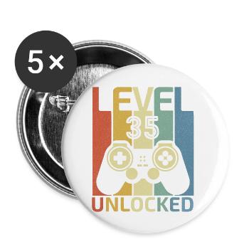 Level 35 freigeschaltet Lustiger Videospieler 35. Geburtstag - Buttons klein 25 mm (5er Pack) - Weiß - Vorne