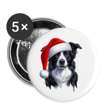 Border Collie Santa Clause - Buttons small 1''/25 mm (5-pack) - white - Front
