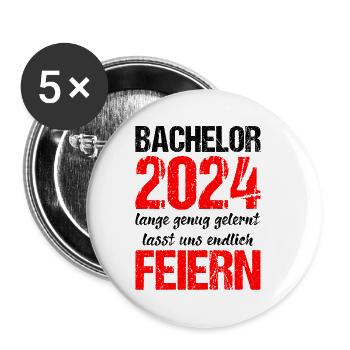 Bachelor 2024 Lange Genug Gelernt Lasst Uns Feiern - Buttons klein 25 mm (5er Pack) - Weiß - Vorne