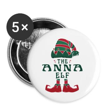 Anna Elf Personalized Name Christmas Family - Buttons small 1''/25 mm (5-pack) - white - Front