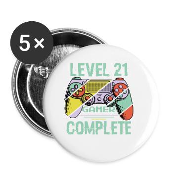 Level 21 Abschließen 21 Jahre alter Spieler Level 21 Abgeschlossen - Buttons klein 25 mm (5er Pack) - Weiß - Vorne