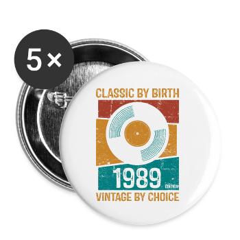 1989 Vintage vinyle classique naissance annéefemmes idéal - Lot de 5 petits badges (25 mm) - blanc - Devant