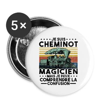 Cheminot Conducteur De Train Chemin De Fer - Lot de 5 petits badges (25 mm) - blanc - Devant