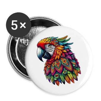 Papagei mit Mandalas verziert - Buttons klein 25 mm (5er Pack) - Weiß - Vorne