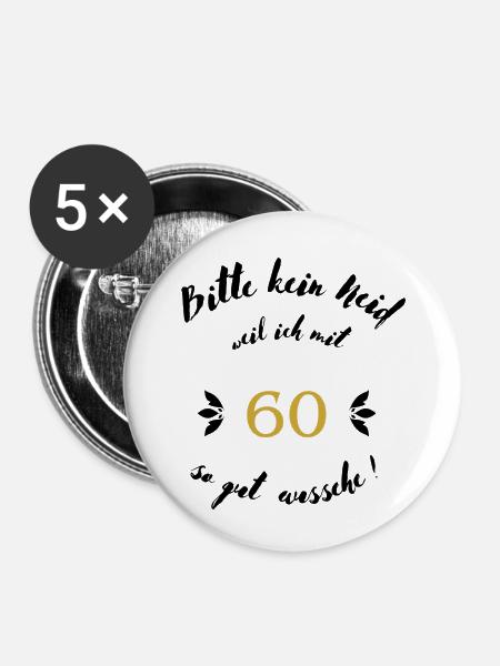 60er Schwarz - Buttons klein 25 mm (5er Pack) - Weiß