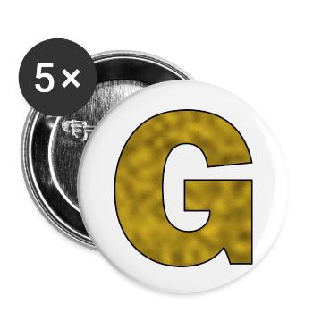 Buchstabe G Gold - Buttons klein 25 mm (5er Pack) - Weiß - Vorne
