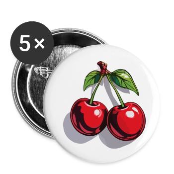 Rote Kirsche Cherries Kirschen Cherry - Buttons klein 25 mm (5er Pack) - Weiß - Vorne