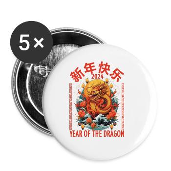 Year Of The Dragon Happy Chinese New Year 2024 - Buttons small 1''/25 mm (5-pack) - white - Front