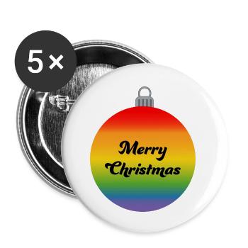 LGBTQI Merry Christmas Rainbow Christmas Ball - Buttons small 1''/25 mm (5-pack) - white - Front