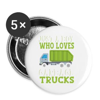 Just A Boy Who Loves Garbage Trucks - Buttons small 1''/25 mm (5-pack) - white - Front