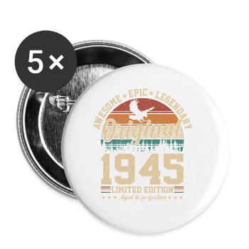 Geburtstag 79 - Vintage Jahrgang 1945 - Buttons klein 25 mm (5er Pack) - Weiß - Vorne