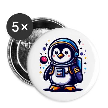 Weltraum Pinguin - Buttons klein 25 mm (5er Pack) - Weiß - Vorne