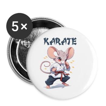 Lustige japanische Karate Maus Kawaii Karateka - Buttons klein 25 mm (5er Pack) - Weiß - Vorne