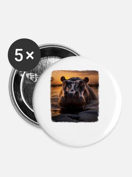 Hippos realistic Hippo - Buttons klein 25 mm (5er Pack) - Weiß