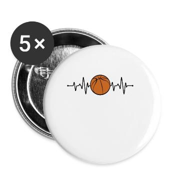 Basketball Herzschlag - Buttons klein 25 mm (5er Pack) - Weiß - Vorne